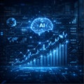 Artificial Intelligence Stock Market Analysis Dashboard with Financial Data Charts on Blue Technology Background Royalty Free Stock Photo