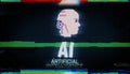 Artificial intelligence symbol on analog screen glitch VHS style