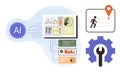 Artificial Intelligence Systems Analyzing Data with Dashboard, Location Tracking, and Optimization Tools Royalty Free Stock Photo