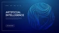 Artificial intelligence technology with abstract glowing sphere, futuristic blue background, machine learning systems, data