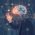 Businessman using artificial intelligence technology to manipulate data and algorithms in the future for coding software deve Royalty Free Stock Photo