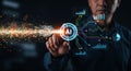 Artificial Intelligence Technology Concept with Businessman Interacting with AI Digital Interface and Data Charts Royalty Free Stock Photo