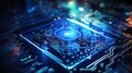 artificial intelligence technology, cpu on the circuit board, internet, big data, glowing blue, machine, generative ai Royalty Free Stock Photo