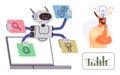 AI Robot Managing Tasks on Laptop with Idea and Analytics Next to Contemplative Man in Creative Concept Royalty Free Stock Photo