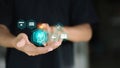 Artificial Intelligence Technology and Digital Innovation in Human Hand Royalty Free Stock Photo