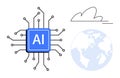 Artificial Intelligence Chip with Global and Cloud Network Connectivity Elements Royalty Free Stock Photo