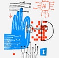 Artificial Intelligence Technology Icons Set With Robotic Hands Data Processing Cyber Security Royalty Free Stock Photo