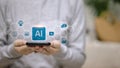 Artificial Intelligence Technology and Smart AI Application on Smartphone Royalty Free Stock Photo