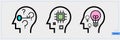 Artificial intelligence thinking icon with question mark, light bulb, chip Royalty Free Stock Photo