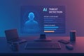 Artificial intelligence threat detection concept displayed on computer monitor with user profile and data visualization elements Royalty Free Stock Photo