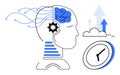 Artificial Intelligence Efficiency Concept with Gears, Brain, Clock, and Data Arrows Royalty Free Stock Photo