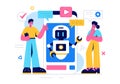 Artificial Intelligence Vector Illustration featuring a Digital Brain, Technology, and Engineering with a Programmer Analyzing