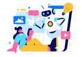 Artificial Intelligence Vector Illustration featuring a Digital Brain, Technology, and Engineering with a Programmer Analyzing
