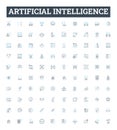 Artificial intelligence vector line icons set. AI, MachineLearning, Robotics, Automation, DeepLearning, NeuralNetworks