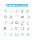 Artificial intelligence vector line icons set. AI, MachineLearning, Robotics, Automation, DeepLearning, NeuralNetworks