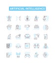 Artificial intelligence vector line icons set. AI, MachineLearning, Robotics, Automation, DeepLearning, NeuralNetworks Royalty Free Stock Photo