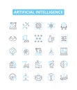 Artificial intelligence vector line icons set. AI, MachineLearning, Robotics, Automation, DeepLearning, NeuralNetworks