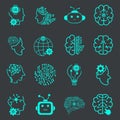 Artificial Intelligence Vector Line Icons Set. Face Recognition, Android, Humanoid Robot, Thinking Machine. Editable Stroke, Royalty Free Stock Photo