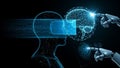 Artificial Intelligence Virtual Reality Interface with Robot Hands and Digital Brain Connection Concept Royalty Free Stock Photo