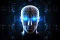 Artificial intelligence in virtual reality. Robot head conceptual design portrait. Electronic mind. Neuronet, deep