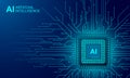 Artificial intelligence web banner. 3D isometric illustration of a processor chip. The process of data processing Royalty Free Stock Photo