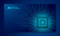 Artificial intelligence web banner. 3D isometric illustration of a processor chip. The process of data processing Royalty Free Stock Photo