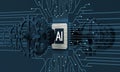 Artificial intelligence web banner. of a processor chip and tablet. The process of data processing. Royalty Free Stock Photo