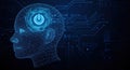 Artificial intelligence wireframe head with power button on brain Royalty Free Stock Photo