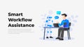 Artificial Intelligence Workflow Assistance Illustration. AI Robot and Human Collaboration Scene for Presentation Template Royalty Free Stock Photo