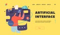 Artificial Interface Landing Page Template. Virtual Analytics And Data Management in Cyberspace Concept Illustration