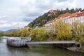 The artificial island and bridge of a futuristic architecture, Graz, Austria Royalty Free Stock Photo