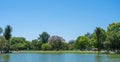 Artificial lagoon that limits one of the parks in the forests of Palermo, Buenos Aires. in the background you can see the