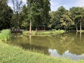 Artificial lake pond in the park of Pejacevic castle or Umjetno jezero ribnjak u perivoju dvorca Pejacevic