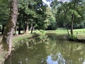 Artificial lake pond in the park of Pejacevic castle or Umjetno jezero ribnjak u perivoju dvorca Pejacevic