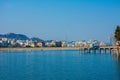 The artificial lake of tirana against the cityscape