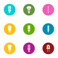 Artificial light icons set, flat style