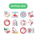 Artificial meat color line icons set. Cultured meat. Meat grown in cell culture instead of inside animals. Pictogram for web page Royalty Free Stock Photo