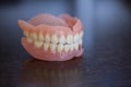 Medical denture on wooden table