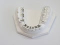 Artificial model of human jaw with wire colorful braces attached Royalty Free Stock Photo