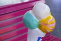 Artificial multicolored ice cream balls, advertising installation of the Baskin Robbins store