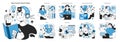 Artificial neural network training types set. Self-learning computing Royalty Free Stock Photo