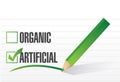 Artificial over organic check mark illustration