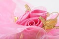 Artificial pink rose bouquet with copyspace for text Royalty Free Stock Photo