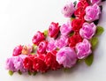 Artificial pink roses red on a white background Royalty Free Stock Photo