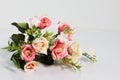 Artificial plastic flowers, plant for decoration, pink rose bouquet