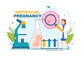 Artificial Pregnancy Vector Illustration with Couple After Successful Embryo Engraftment and Reproductology Health in Cartoon