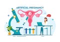 Artificial Pregnancy Vector Illustration with Couple After Successful Embryo Engraftment and Reproductology Health in Cartoon