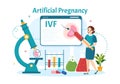 Artificial Pregnancy Vector Illustration with Couple After Successful Embryo Engraftment and Reproductology Health in Cartoon