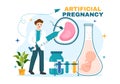 Artificial Pregnancy Vector Illustration with Couple After Successful Embryo Engraftment and Reproductology Health in Cartoon