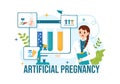 Artificial Pregnancy Vector Illustration with Couple After Successful Embryo Engraftment and Reproductology Health in Cartoon